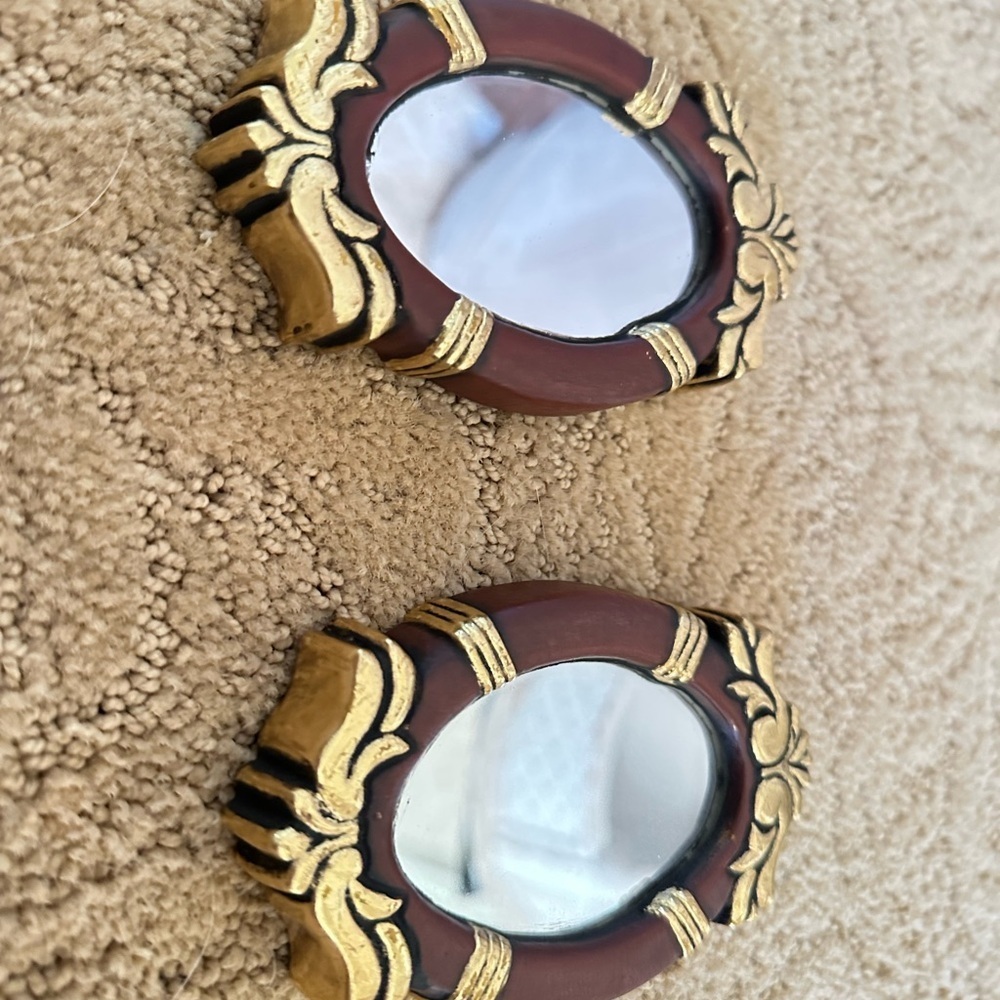 Vintage ItalianStyle Mini Oval Mirrors (Set of 2) – Ornate Gold & Mahogany Look - Picture 3 of 9